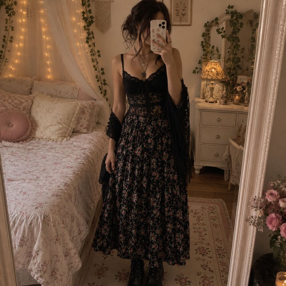 Y2K Whimsigoth Festival Grunge Cottagecore Feminine Vintage Sheer Maxi Skirt